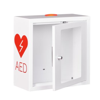 ASB1020-W-AED-R - Metalowa szafka wewnątrz budynku z alarmem dźwiękowym i świetlnym przeznaczona na defibrylator - 37 x 37 x 17 cm