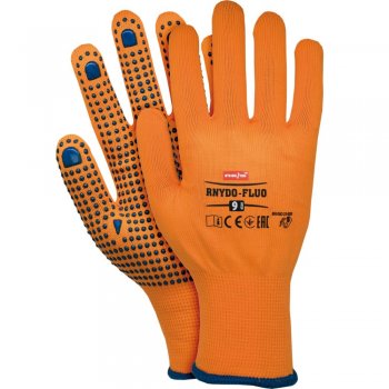 RNYDO-FLUO - rękawice ochronne z poliestru z jednostronnym nakropieniem - min. 12 par - 7-10.