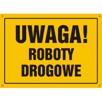 OA064 Tablica budowlana 'Uwaga! Roboty drogowe' - 30x22.5cm